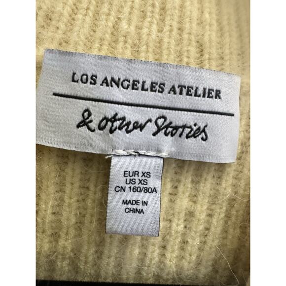 & Other Stories XS Yellow Alpaca Wool Blend Crop Sweater Cardigan Puff Slv #6252 - Picture 3 of 7